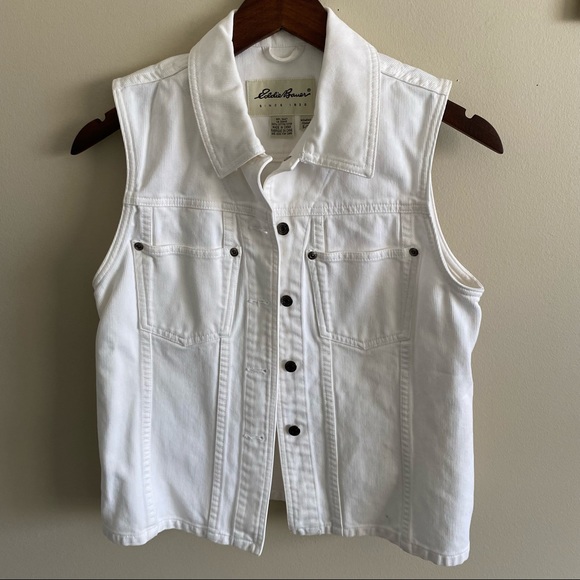 Eddie Bauer White Corduroy Jean Western Style Button Up Vest Size Small - Picture 8 of 8